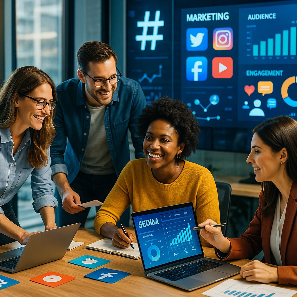 نمودار مدل چهارمرحله‌ای ادغام رسانه‌های اجتماعی و بازاریابی اجتماعی (People, Objectives, Strategy, Technology) برای افزایش تعامل مخاطب و رفتار سلامت